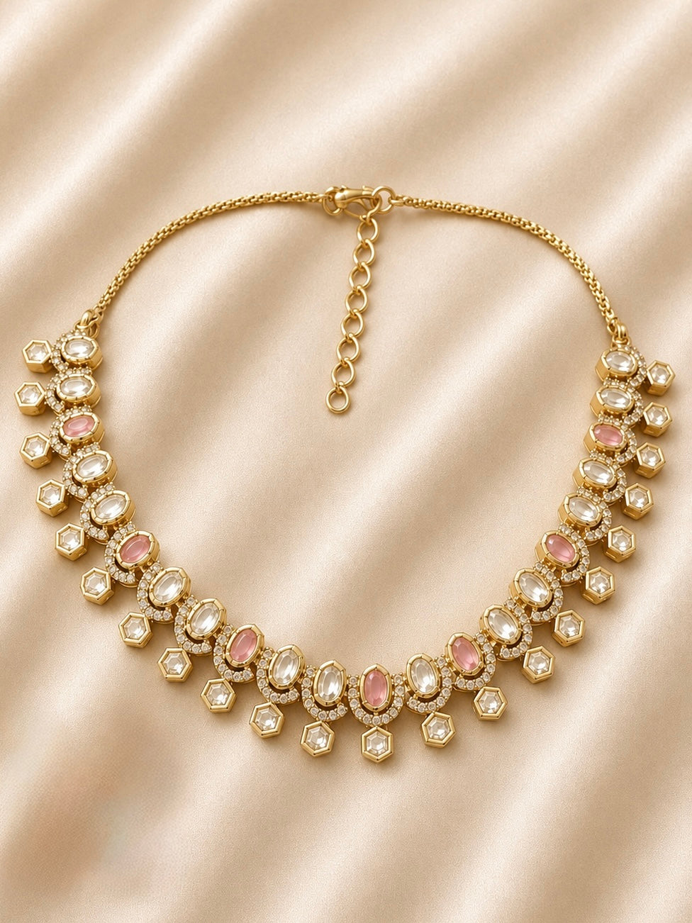 Blush Aura Brass Kundan Necklace Set