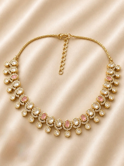 Blush Aura Brass Kundan Necklace Set