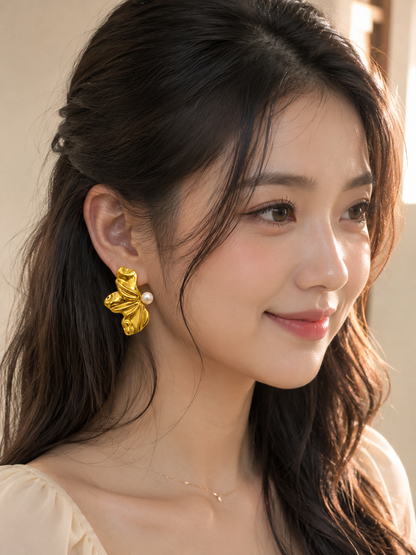 Golden Petal Pearl Studs
