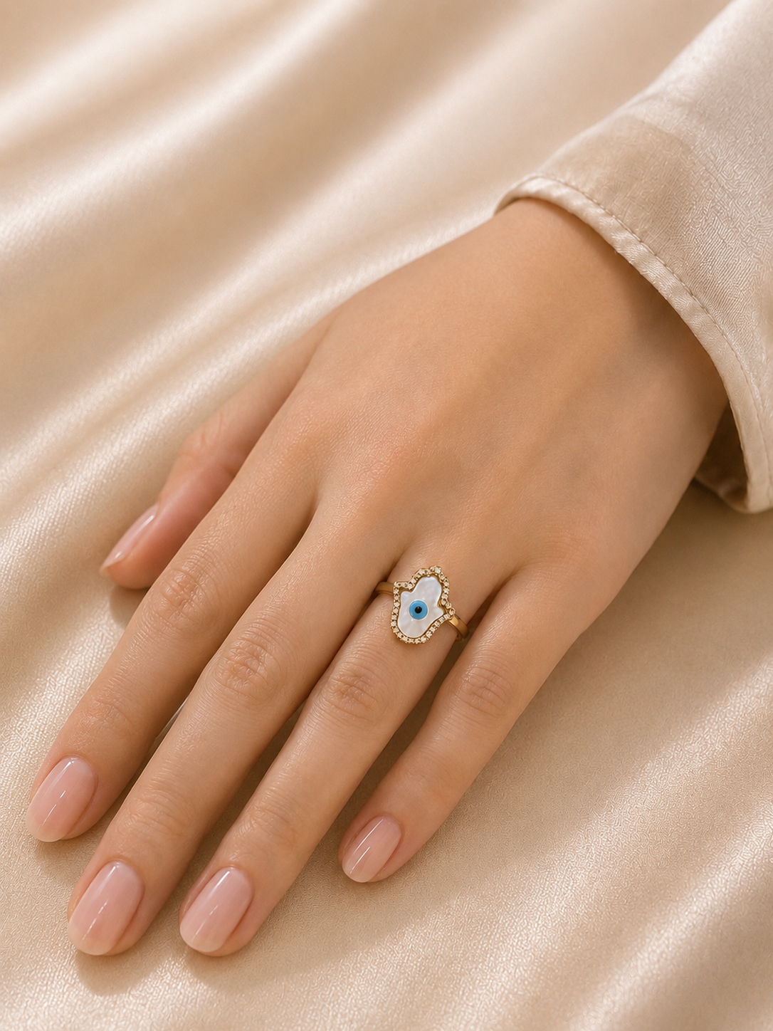 Celeste Hamsa Evil Eye Ring