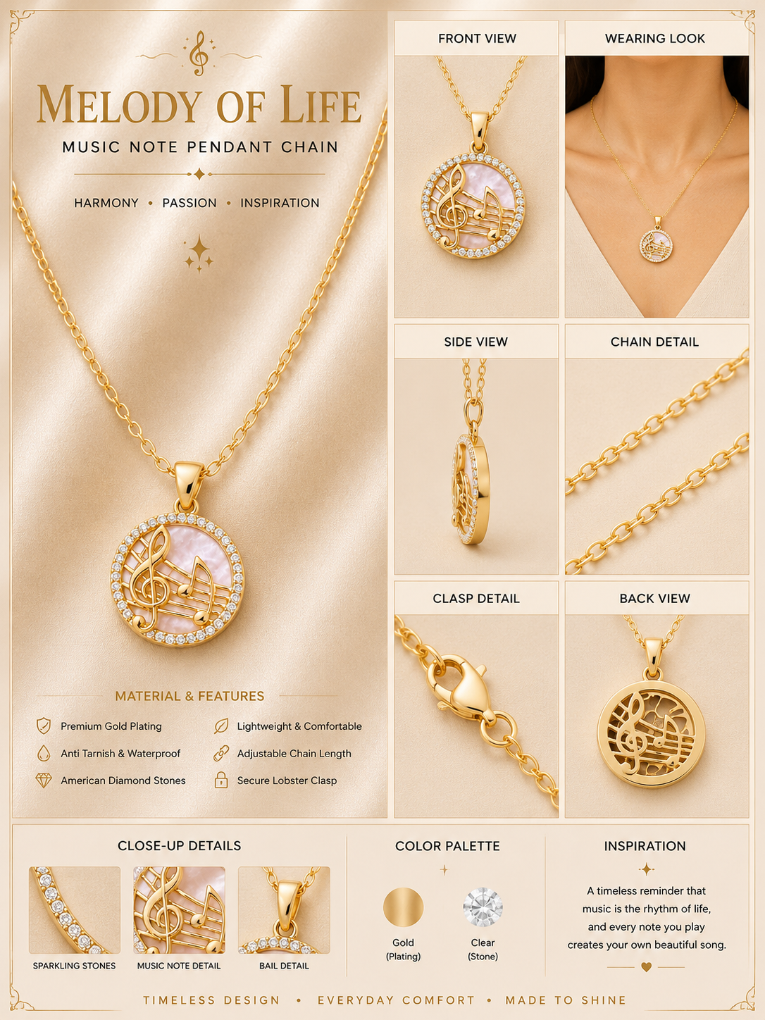 Melodia Crystal Notes Pendant Necklace