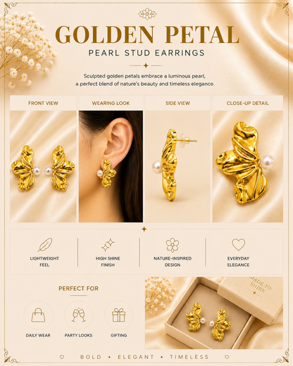 Golden Petal Pearl Studs