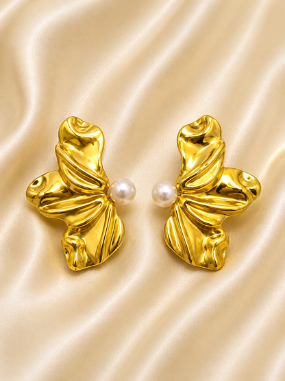 Golden Petal Pearl Studs