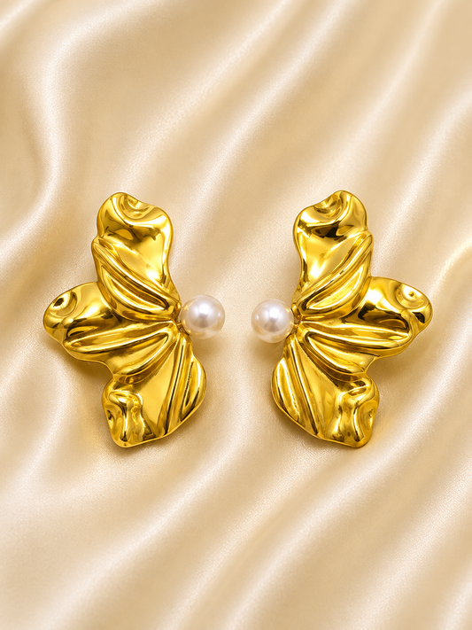 Golden Petal Pearl Studs