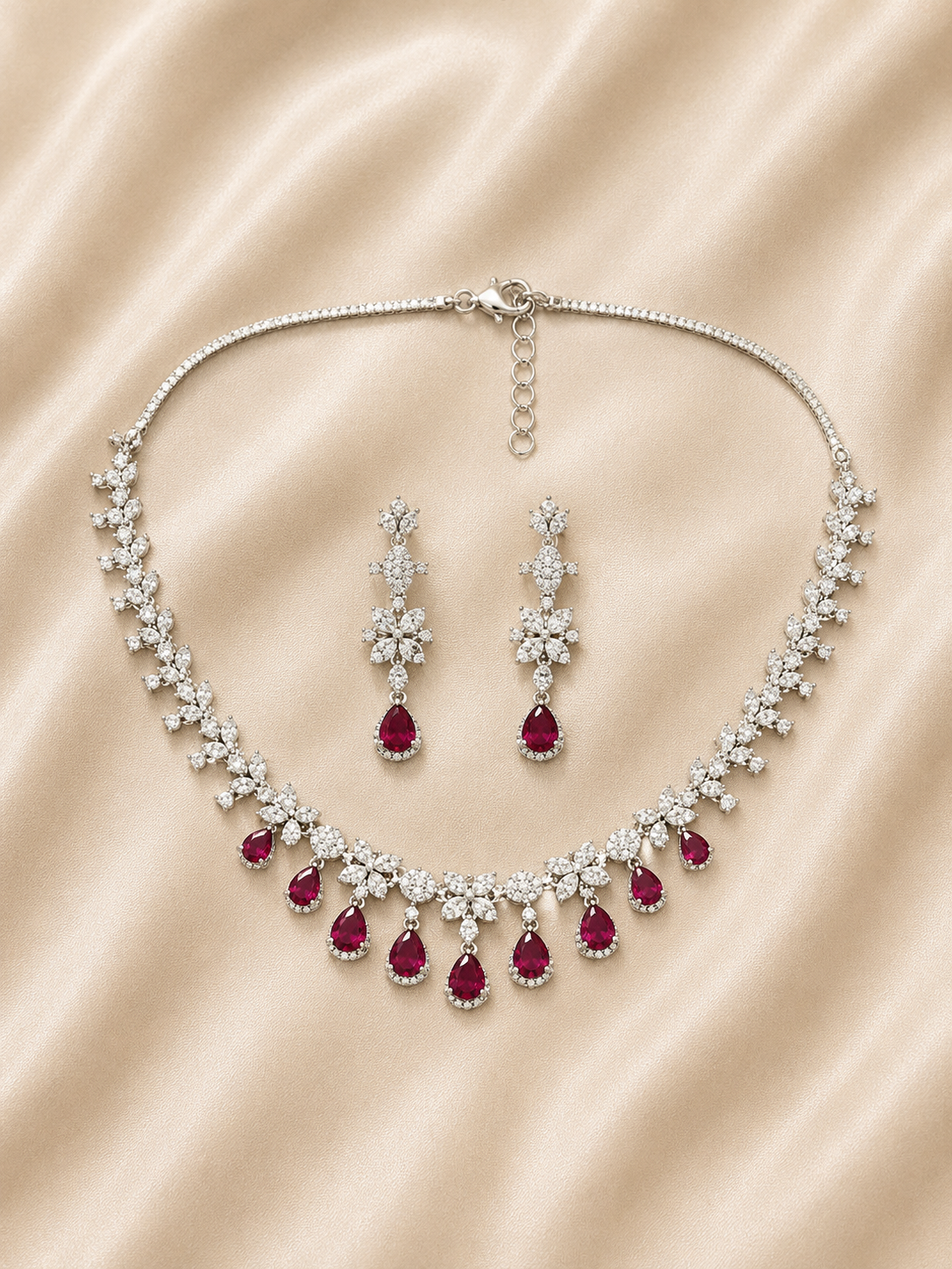 Royal Ruby Blossom Diamond Necklace Set