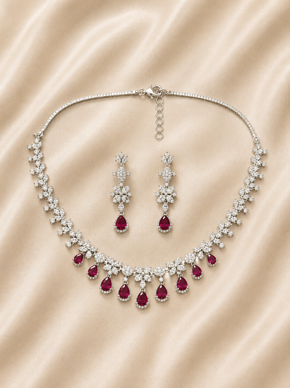 Royal Ruby Blossom Diamond Necklace Set