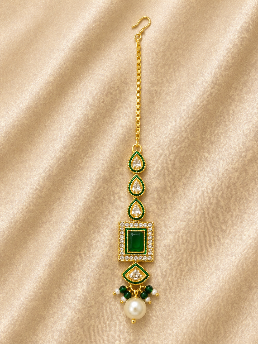 Emerald Rajwadi Kundan Necklace Set