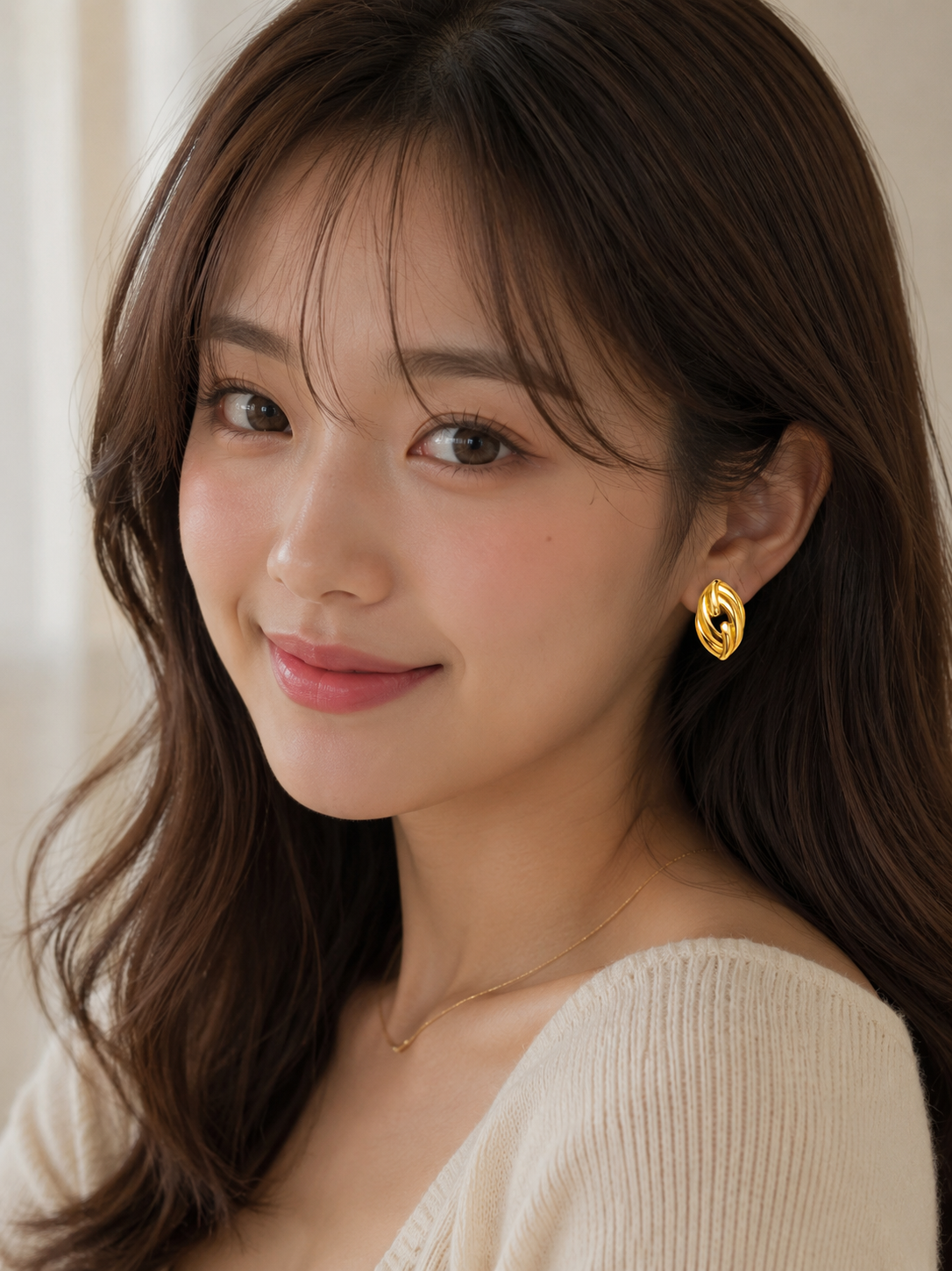 Golden Oval Sculpted Earrings