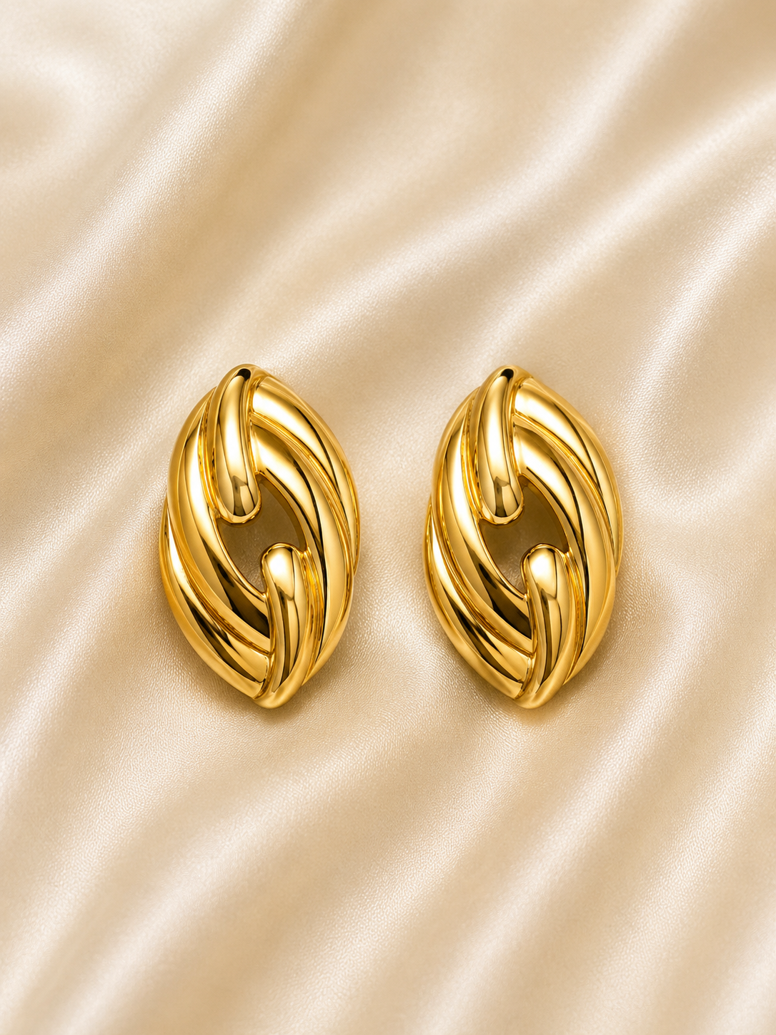 Golden Oval Sculpted Earrings