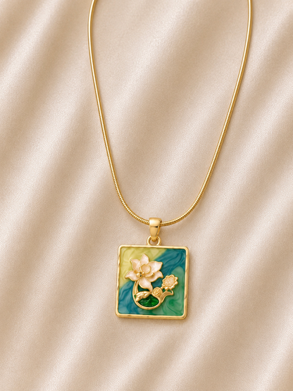 Celeste Lotus Enamel Pendant Necklace