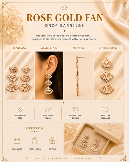 Rose Gold Fan Cascade Earrings