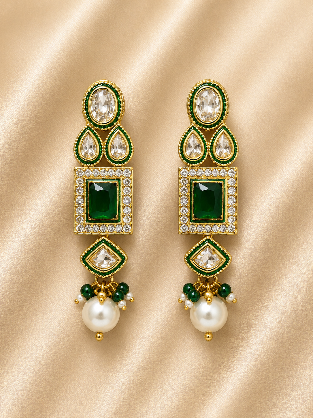 Emerald Rajwadi Kundan Necklace Set