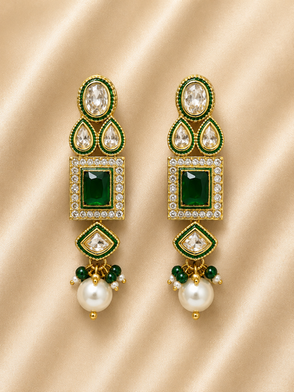 Emerald Rajwadi Kundan Necklace Set