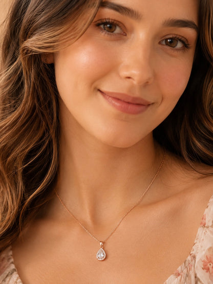 Rose Teardrop Halo Pendant