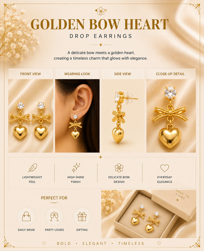 Golden Bow Heart Drops