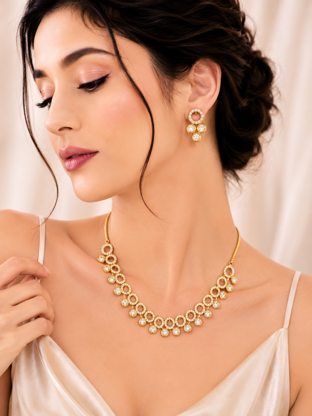 Celeste Circle Brass Kundan Necklace Set