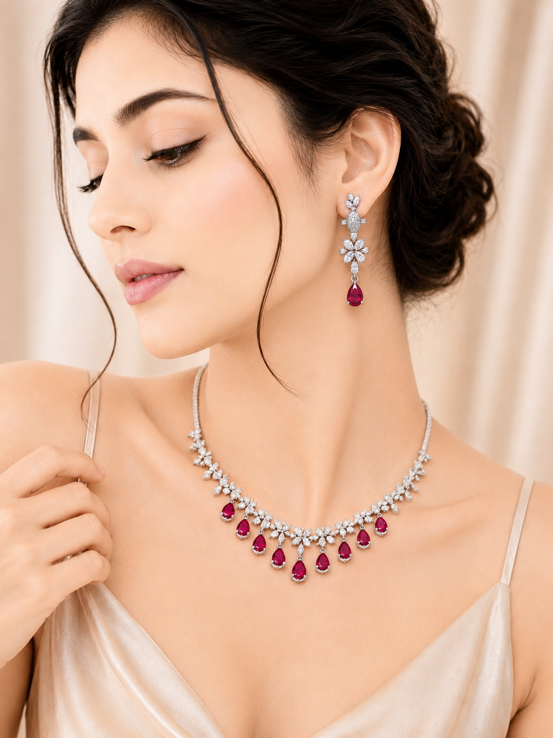 Royal Ruby Blossom Diamond Necklace Set