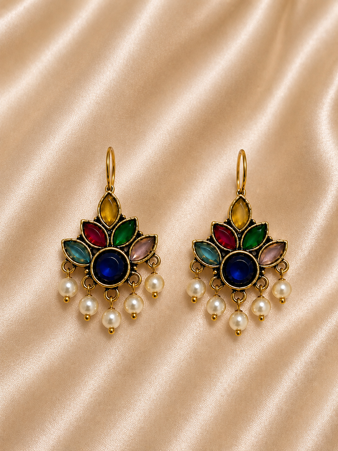 Emerald Bloom Pearl Earrings