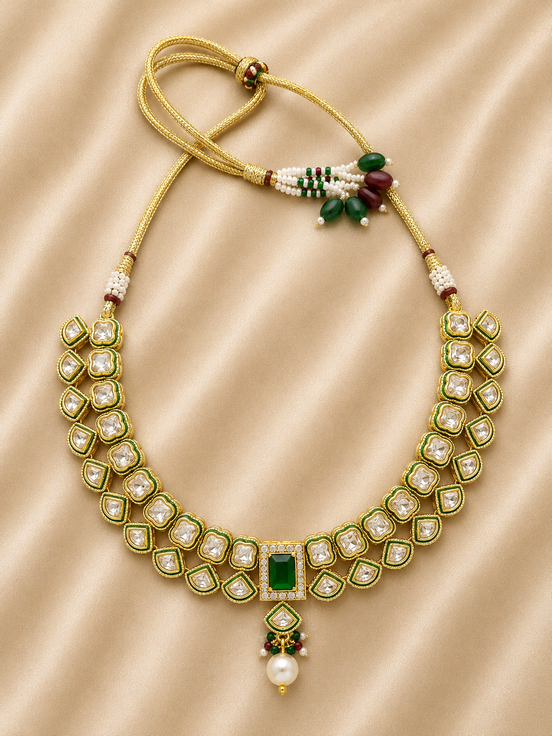 Emerald Rajwadi Kundan Necklace Set