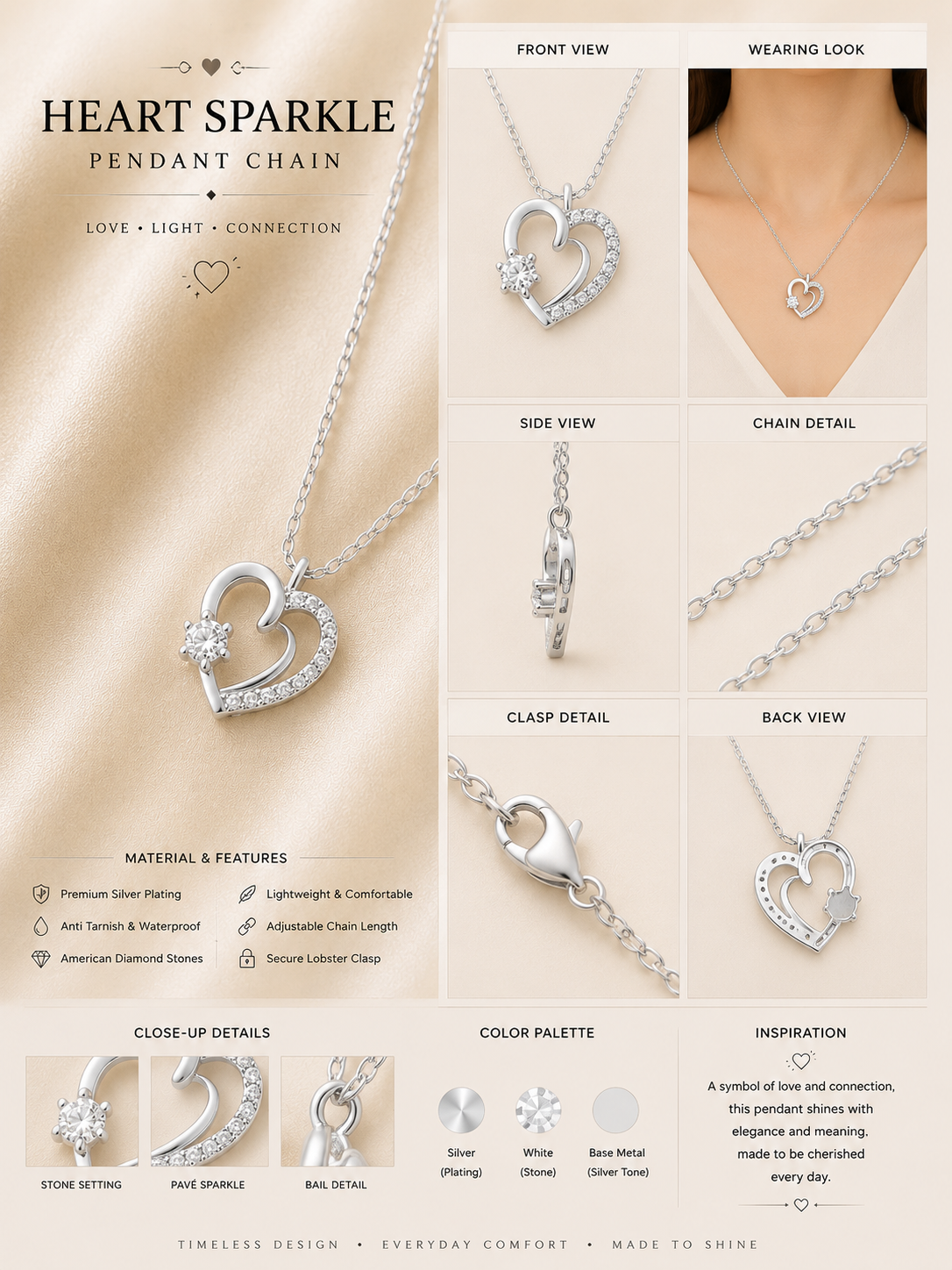 Silver Heart Spark Pendant