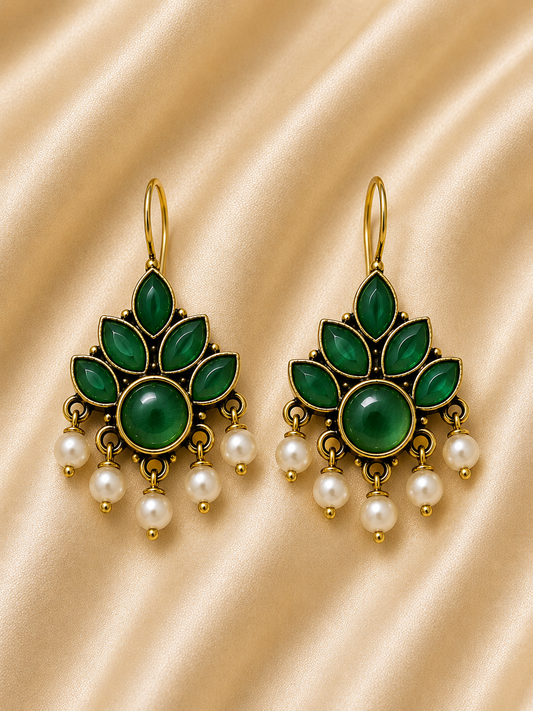 Emerald Bloom Pearl Earrings