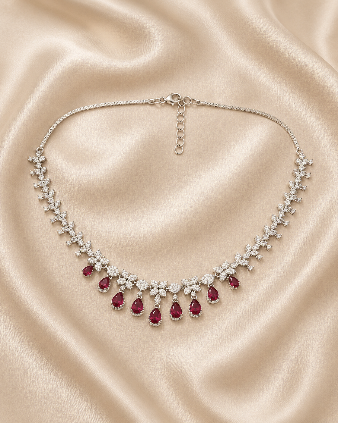 Royal Ruby Blossom Diamond Necklace Set