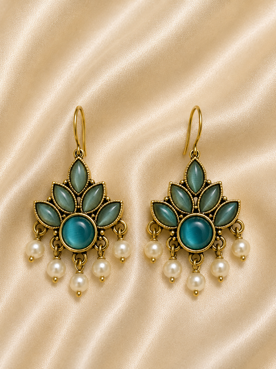 Emerald Bloom Pearl Earrings
