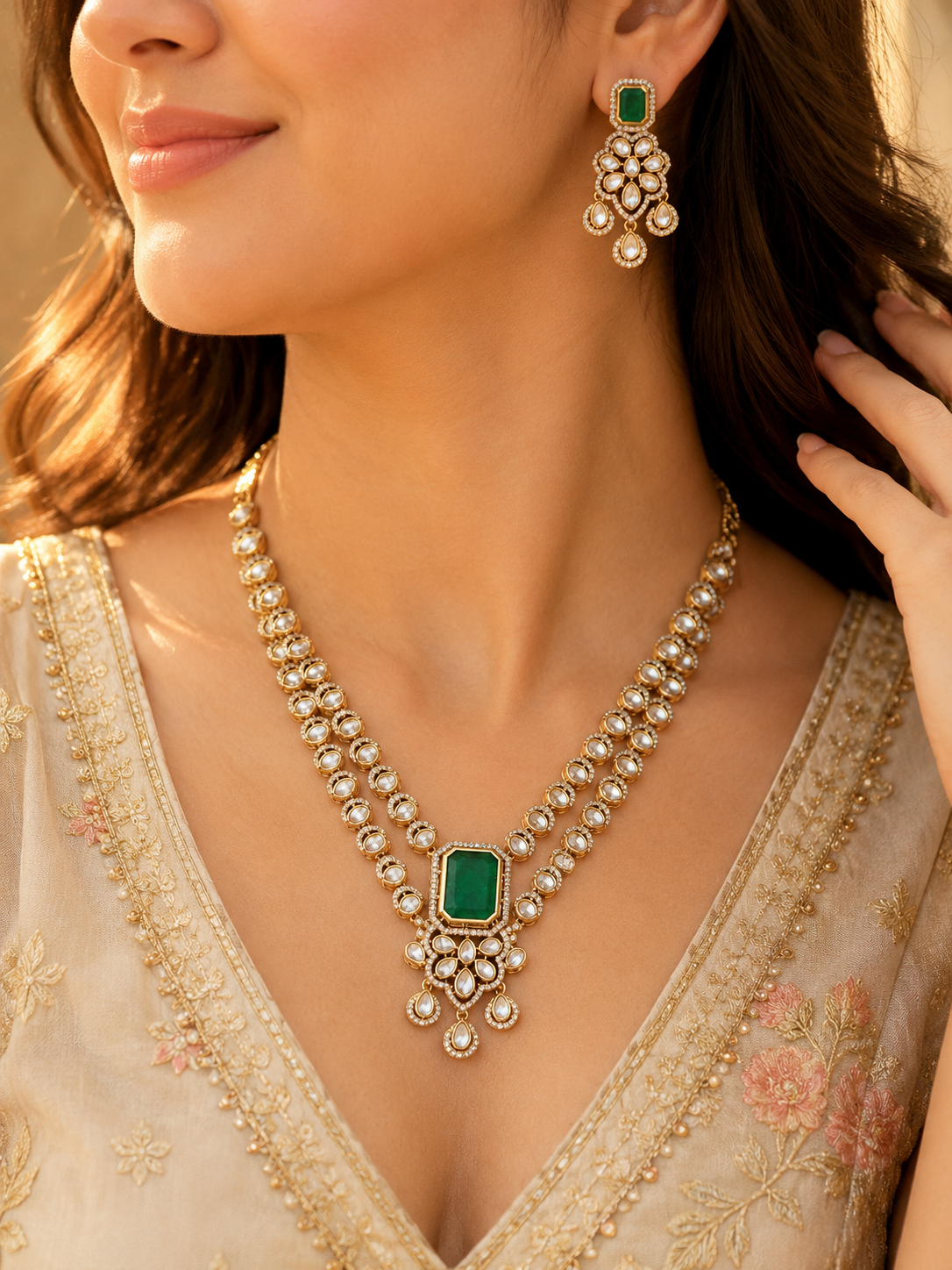 Emerald Royale Kundan Necklace Set