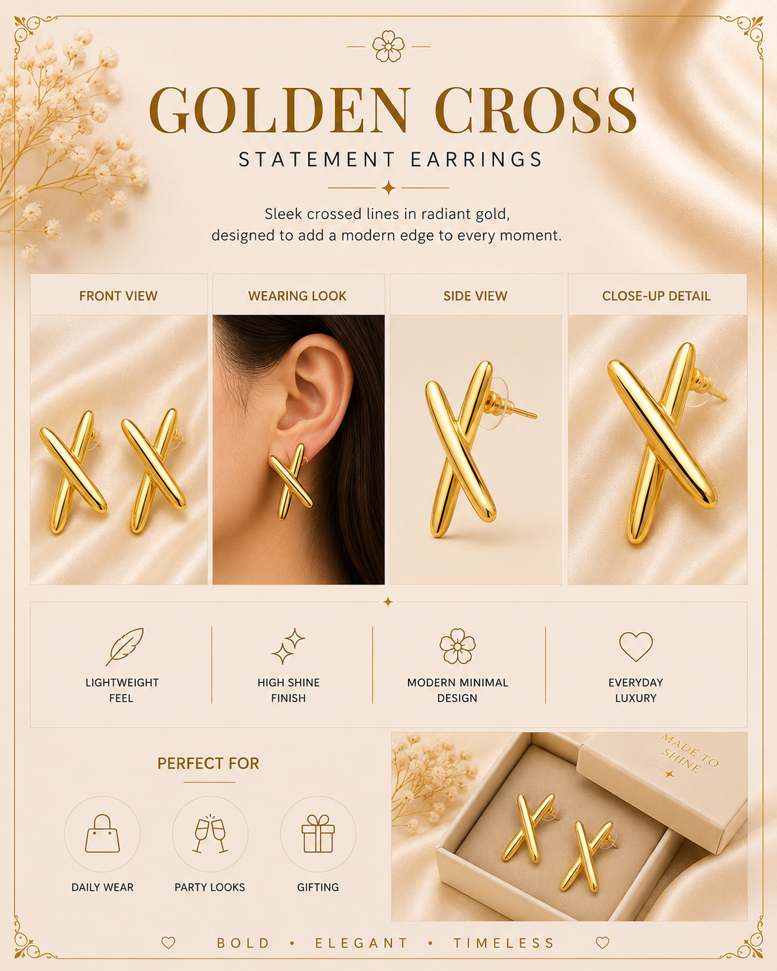 Golden Cross Luxe Earrings