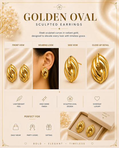 Golden Oval Sculpted Earrings
