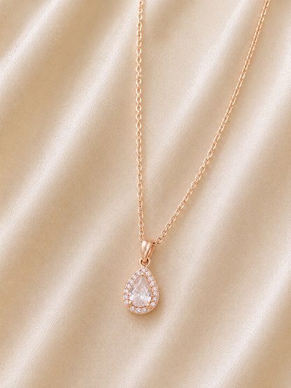 Rose Teardrop Halo Pendant