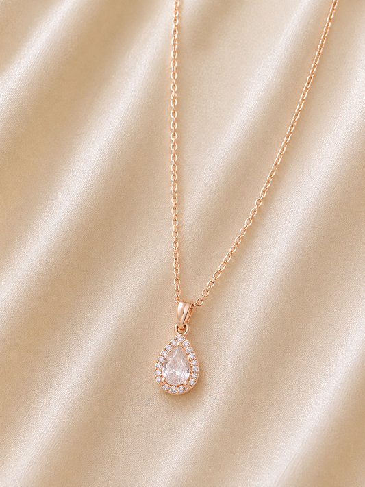 Rose Teardrop Halo Pendant