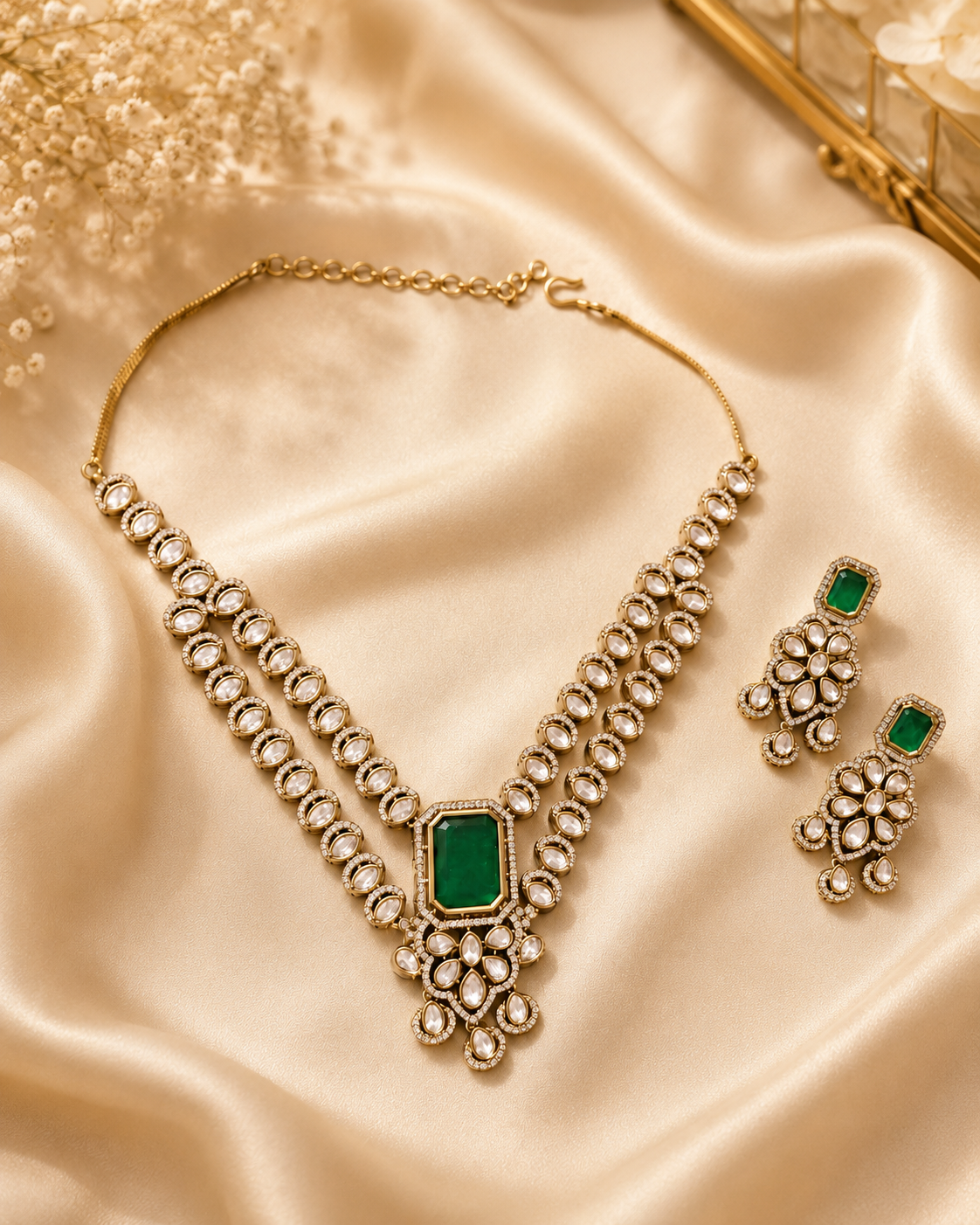 Emerald Royale Kundan Necklace Set