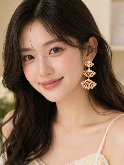 Rose Gold Fan Cascade Earrings