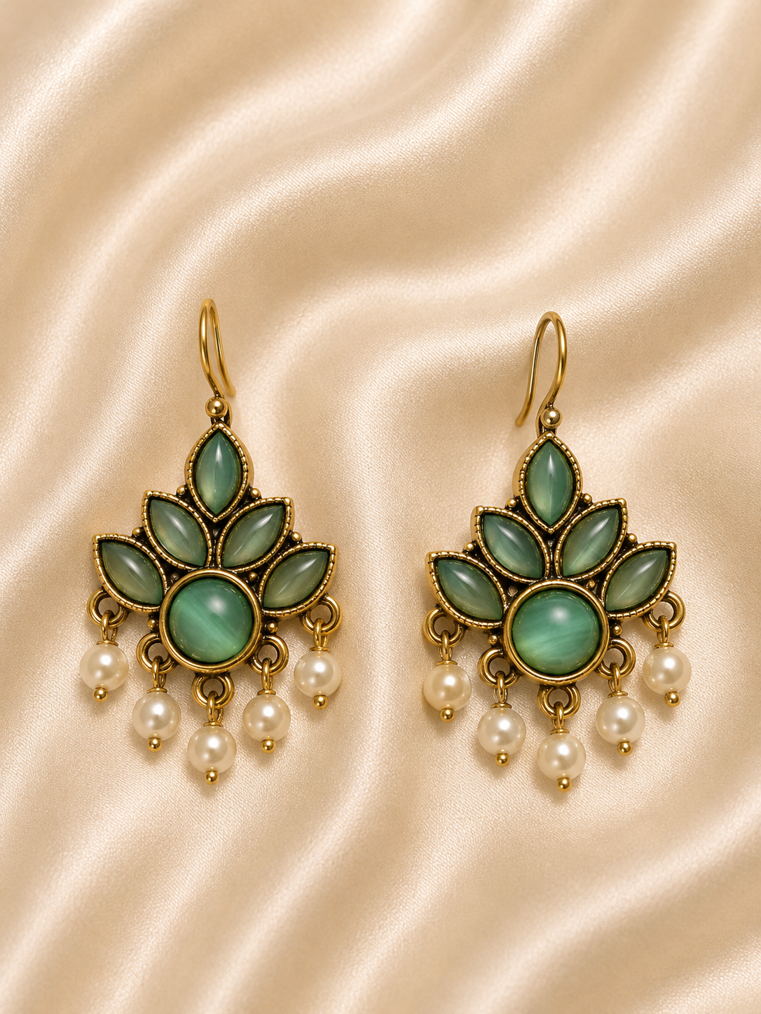 Emerald Bloom Pearl Earrings