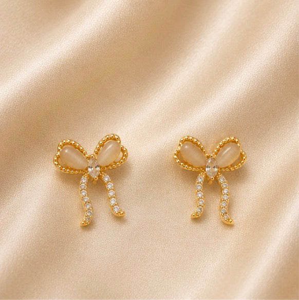 Golden Bow Sparkle Studs