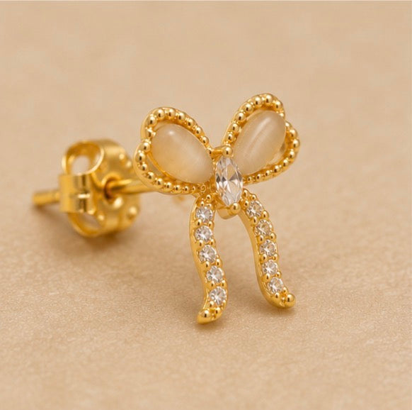 Golden Bow Sparkle Studs
