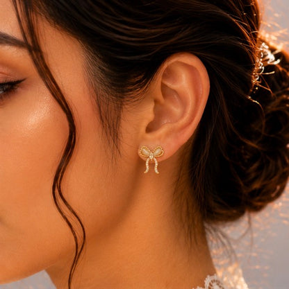 Golden Bow Sparkle Studs