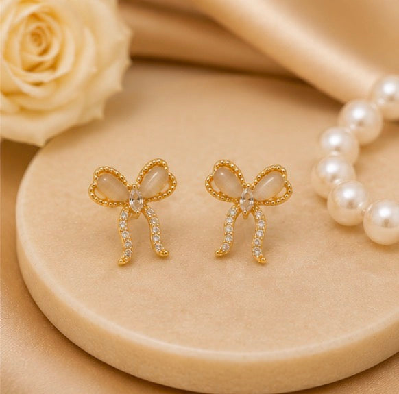 Golden Bow Sparkle Studs