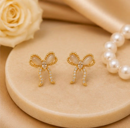 Golden Bow Sparkle Studs
